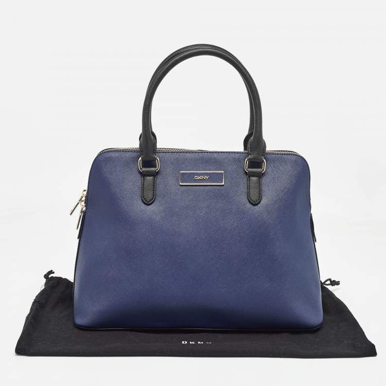 Pre Owned DKNY Dark Blue/Black Leather Dome Satchel