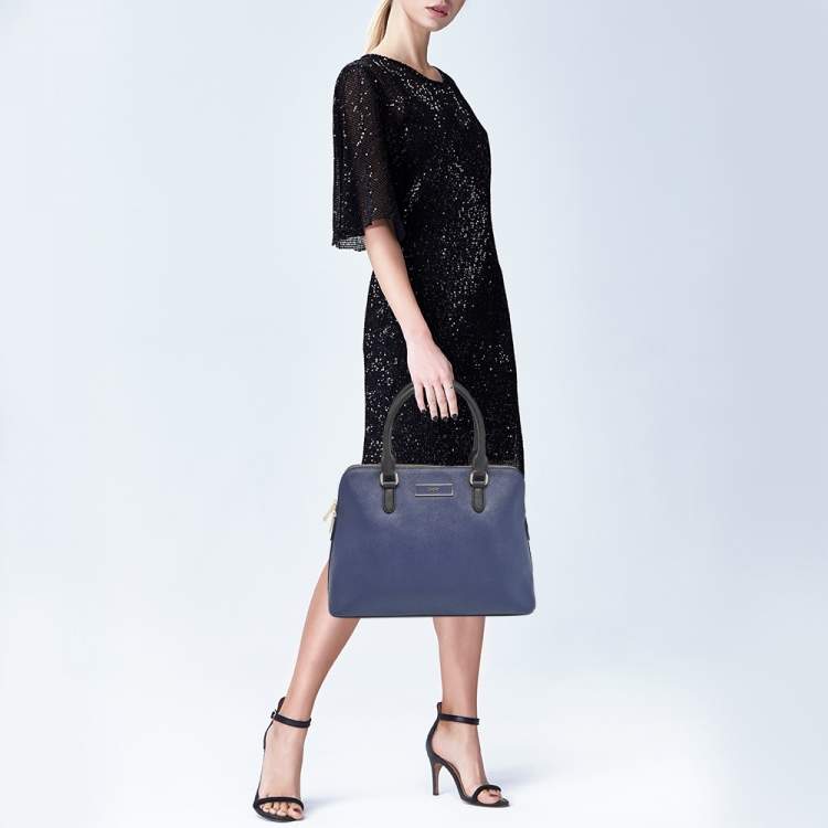 Pre Owned DKNY Dark Blue/Black Leather Dome Satchel