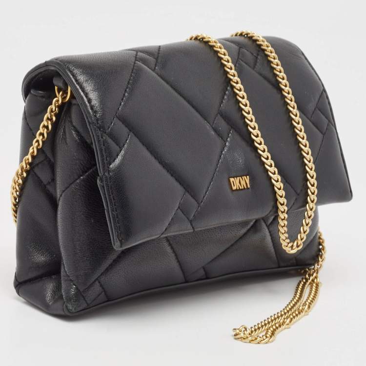 Pre Owned Dkny Black Quilted Leather Willow Chain Clutch