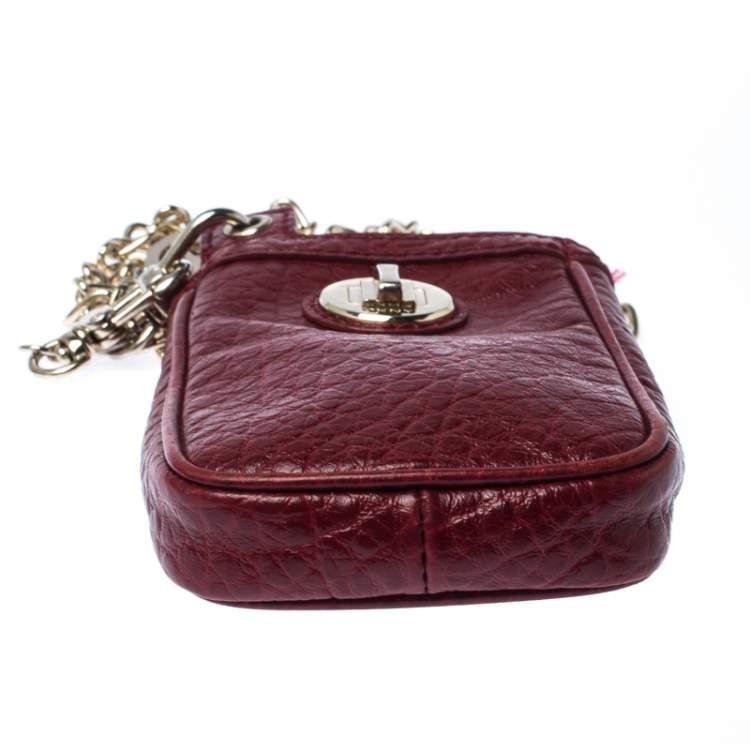 Pre Owned Dkny Red Leather Chain iPhone Case