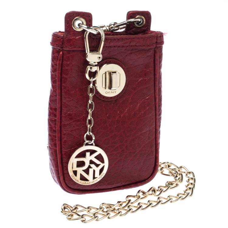 Pre Owned Dkny Red Leather Chain iPhone Case