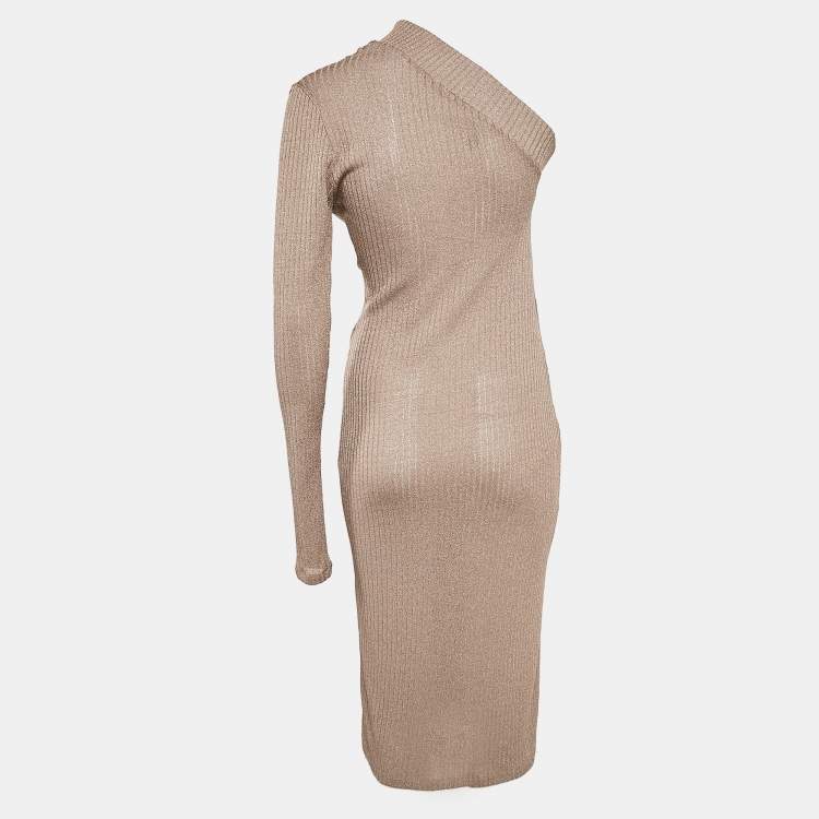 Pre Owned Dodo Bar Or Beige Rib Knit Asymmetric Midi Dress M