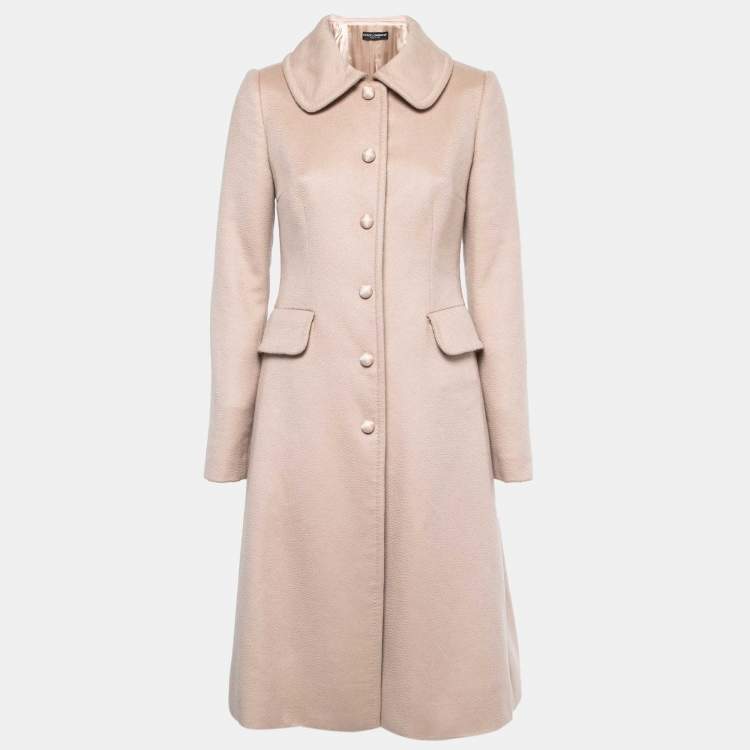 Pre Owned Dolce & Gabbana Beige Cashmere Single Breasted Mid Length Coat S