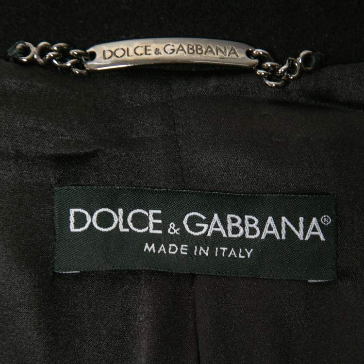 Pre Owned Dolce & Gabbana Black Wool Blend Single Breasted Mid Length Coat M