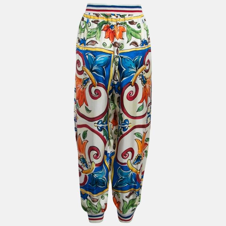 Pre Owned Dolce & Gabbana Multicolor Printed Silk Pants L