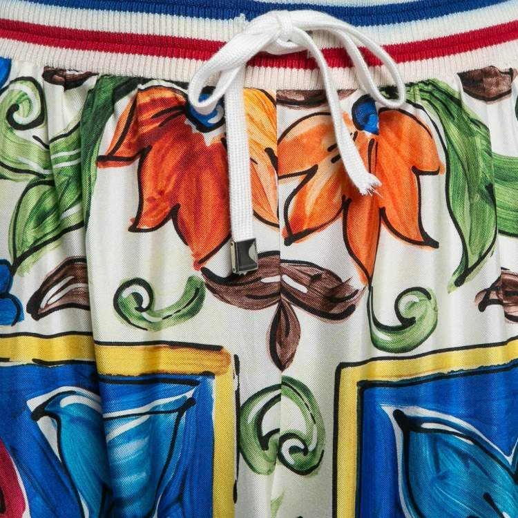 Pre Owned Dolce & Gabbana Multicolor Printed Silk Pants L
