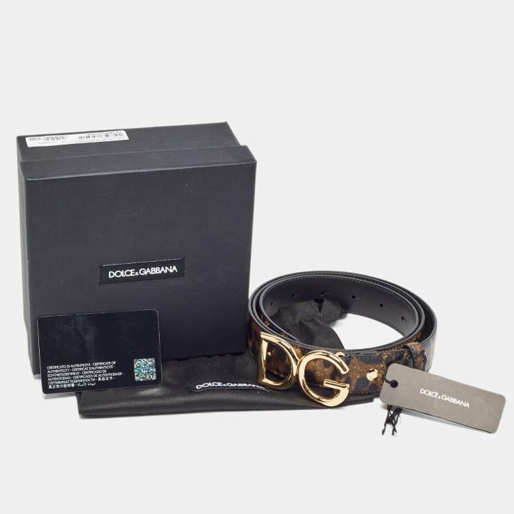 Pre Owned Dolce & Gabbana Black/Beige Leopard Print Coated Canvas DG Logo Belt 