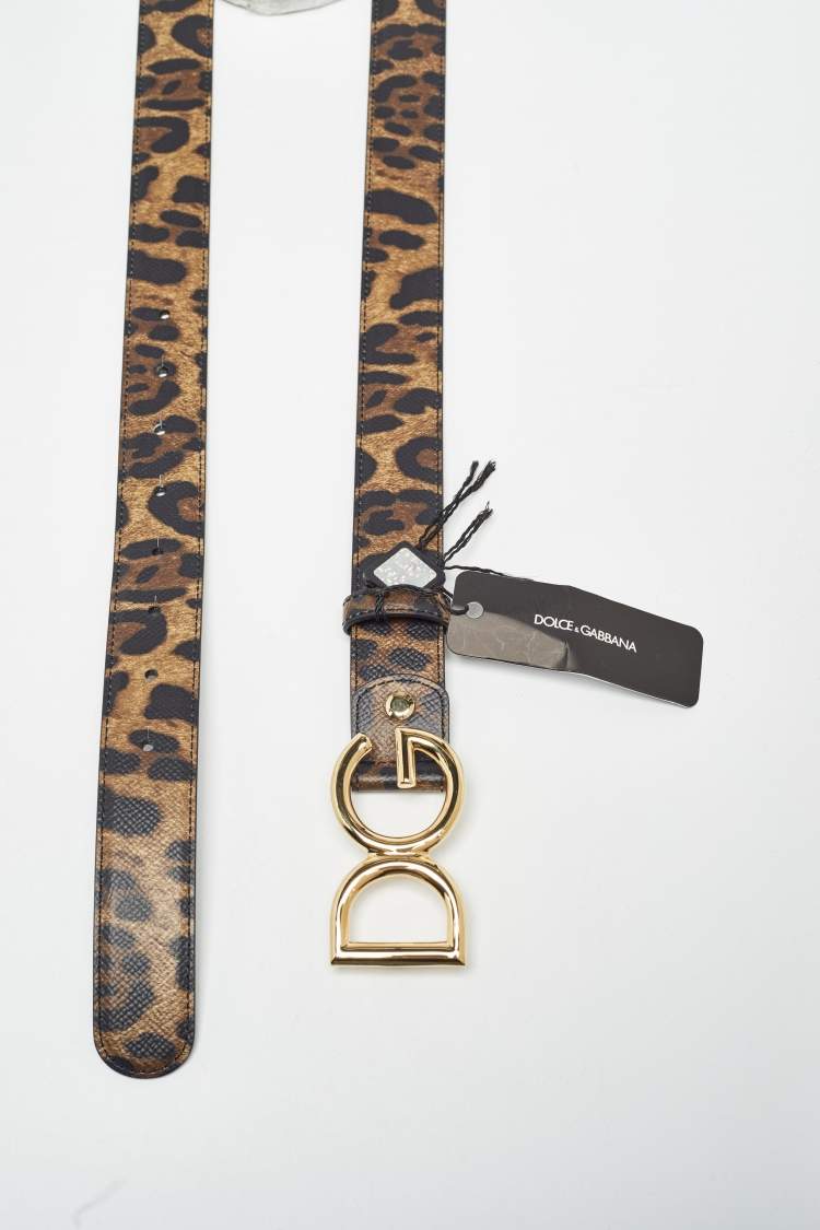 Pre Owned Dolce & Gabbana Black/Beige Leopard Print Coated Canvas DG Logo Belt 