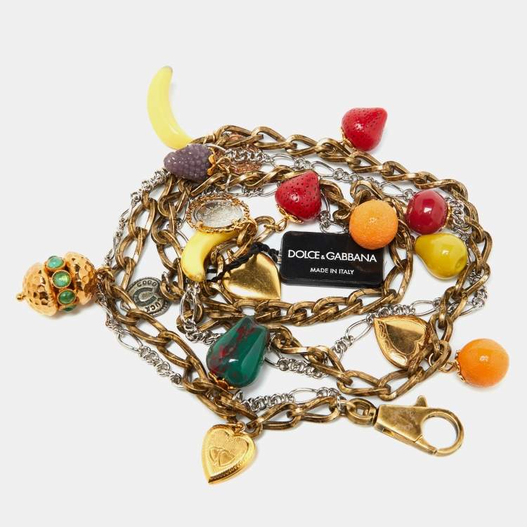 Pre Owned Dolce & Gabbana Two Tone Heritage Charms Chain Belt 