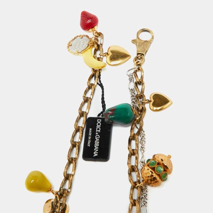 Pre Owned Dolce & Gabbana Two Tone Heritage Charms Chain Belt 