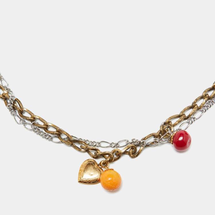 Pre Owned Dolce & Gabbana Two Tone Heritage Charms Chain Belt 