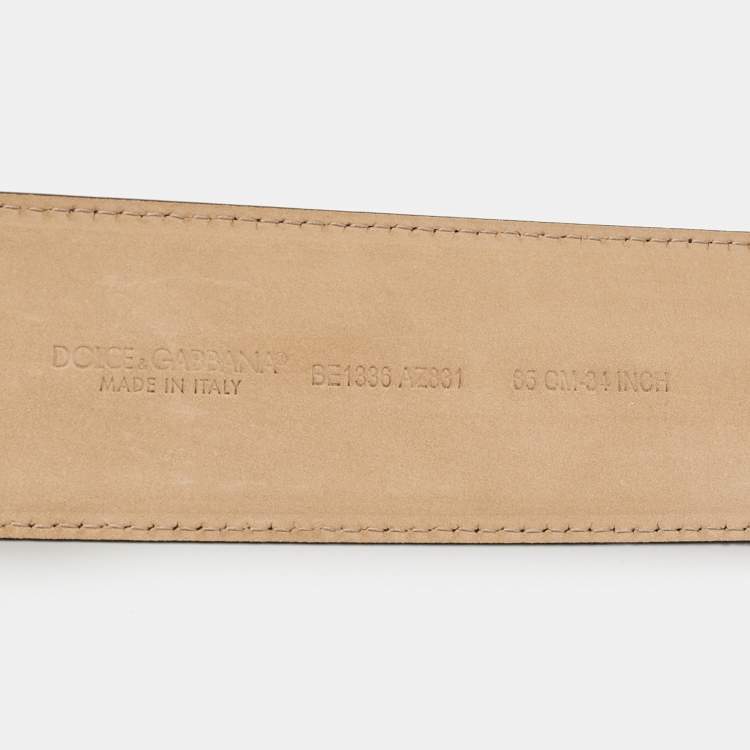 Pre Owned Dolce & Gabbana Black Leather Baroque Logo Buckle Belt 85CM