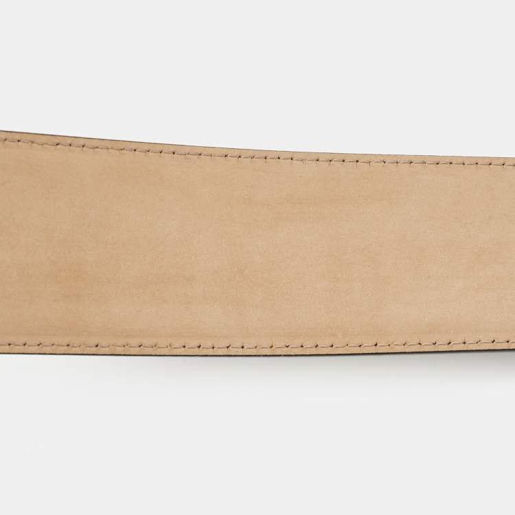 Pre Owned Dolce & Gabbana Black Leather Baroque Logo Buckle Belt 85CM