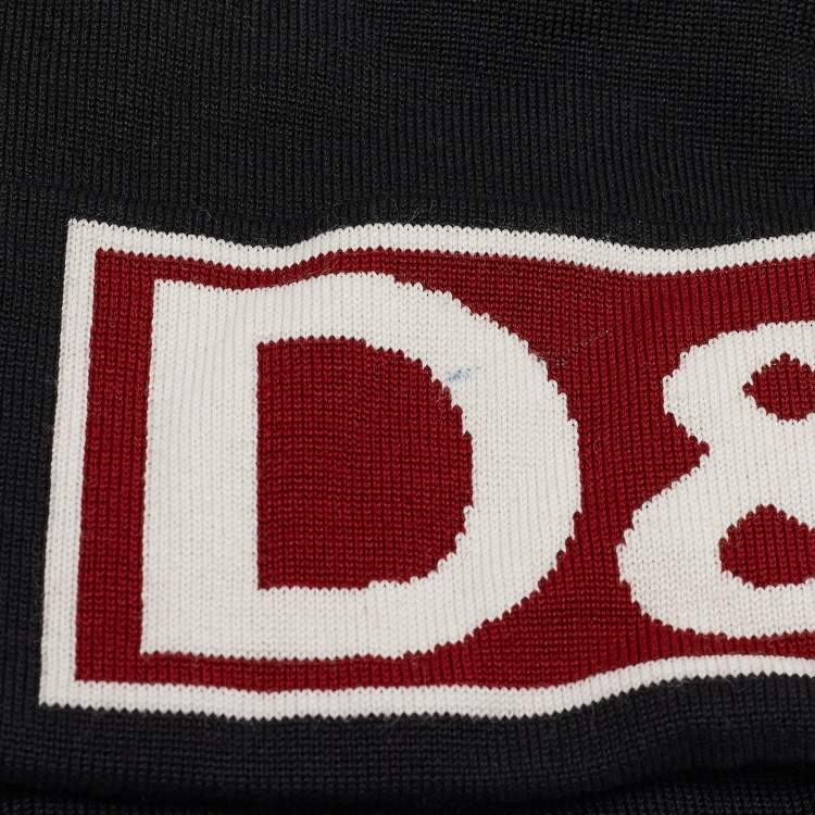 Pre Owned Dolce & Gabbana Black Logo Intarsia Wool Beanie One Size
