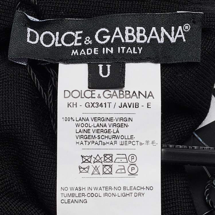 Pre Owned Dolce & Gabbana Black Logo Intarsia Wool Beanie One Size