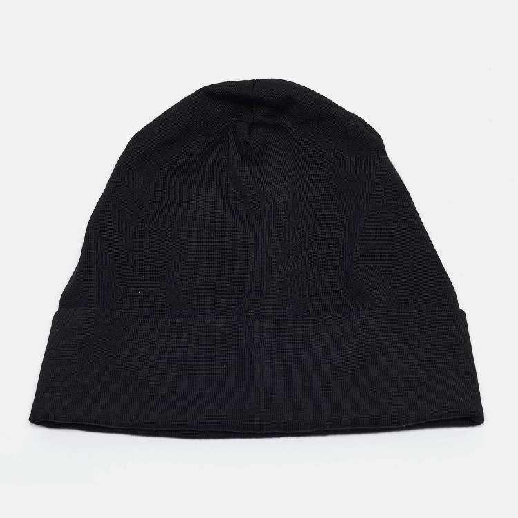 Pre Owned Dolce & Gabbana Black Logo Intarsia Wool Beanie One Size