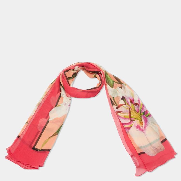 مملوكة مسبقًا Dolce & Gabbana Pink Lily Print Silk Scarf