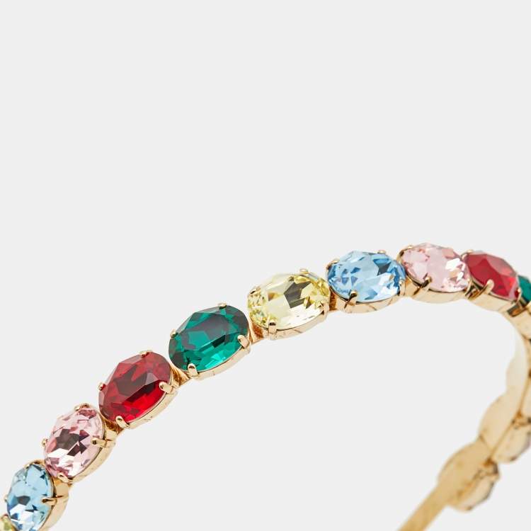 Pre Owned Dolce & Gabbana Crystal Embellished Gold Tone Headband