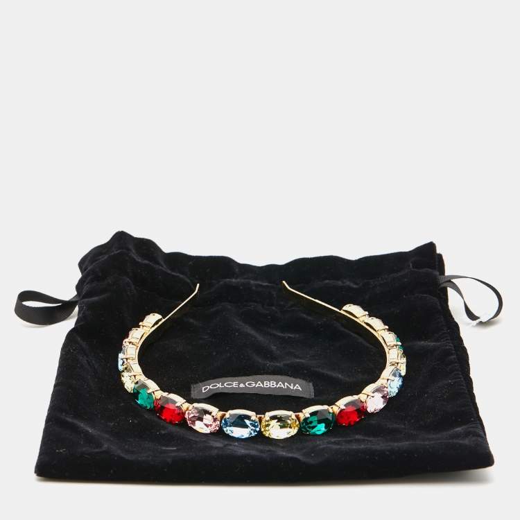 Pre Owned Dolce & Gabbana Crystal Embellished Gold Tone Headband