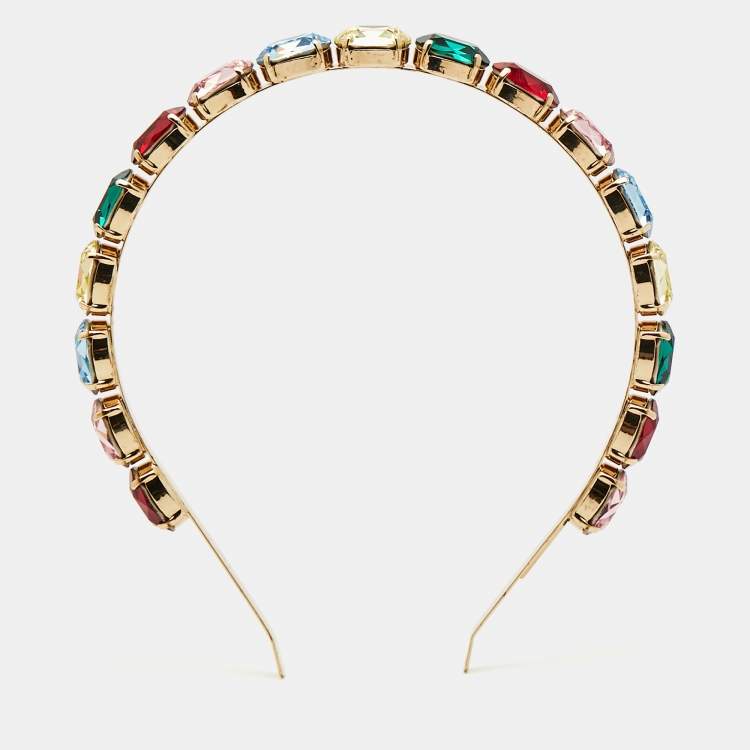 Pre Owned Dolce & Gabbana Crystal Embellished Gold Tone Headband