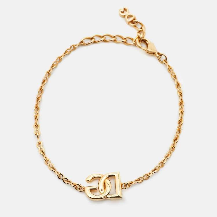 Pre Owned Dolce & Gabbana DG Logo Gold  Tone Bracelet