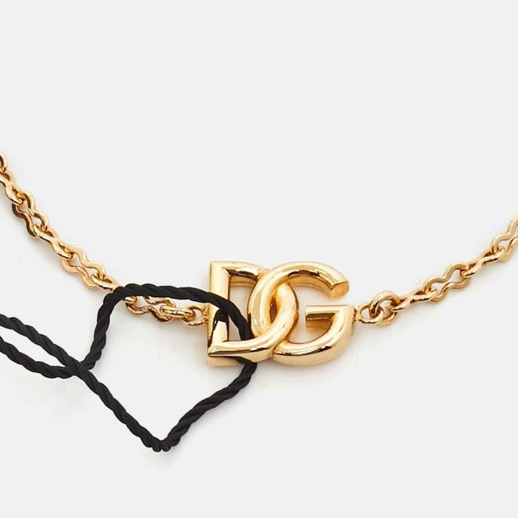 Pre Owned Dolce & Gabbana DG Logo Gold  Tone Bracelet