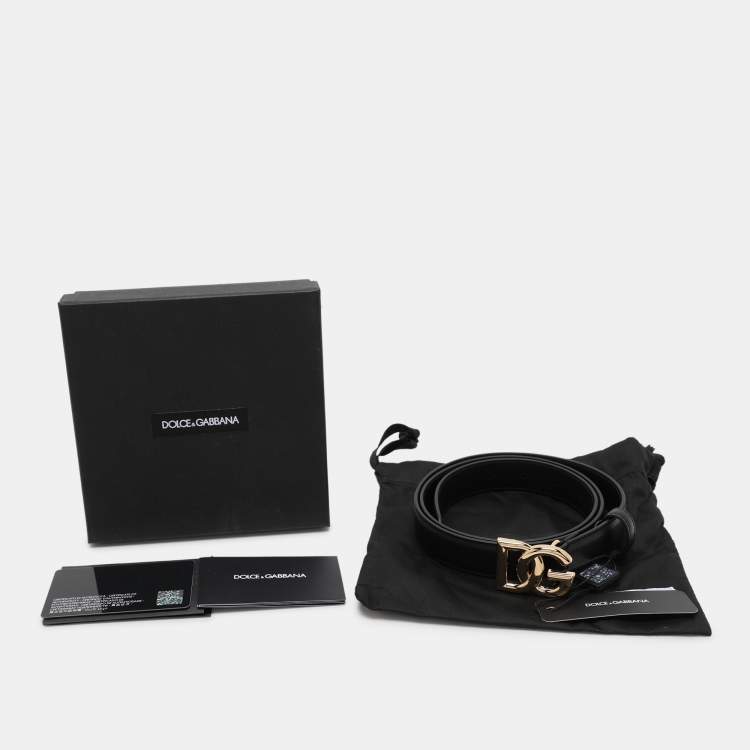 Pre Owned Dolce & Gabbana Black Leather DG Logo Buckle Belt 90 CM