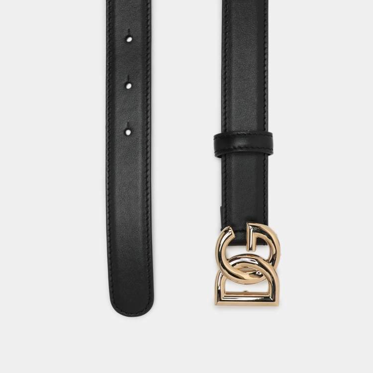 Pre Owned Dolce & Gabbana Black Leather DG Logo Buckle Belt 90 CM