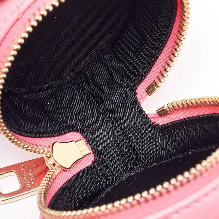 Pre Owned Dolce & Gabbana Pink Patent Leather DG Crystal Embellished Key Chain Purse