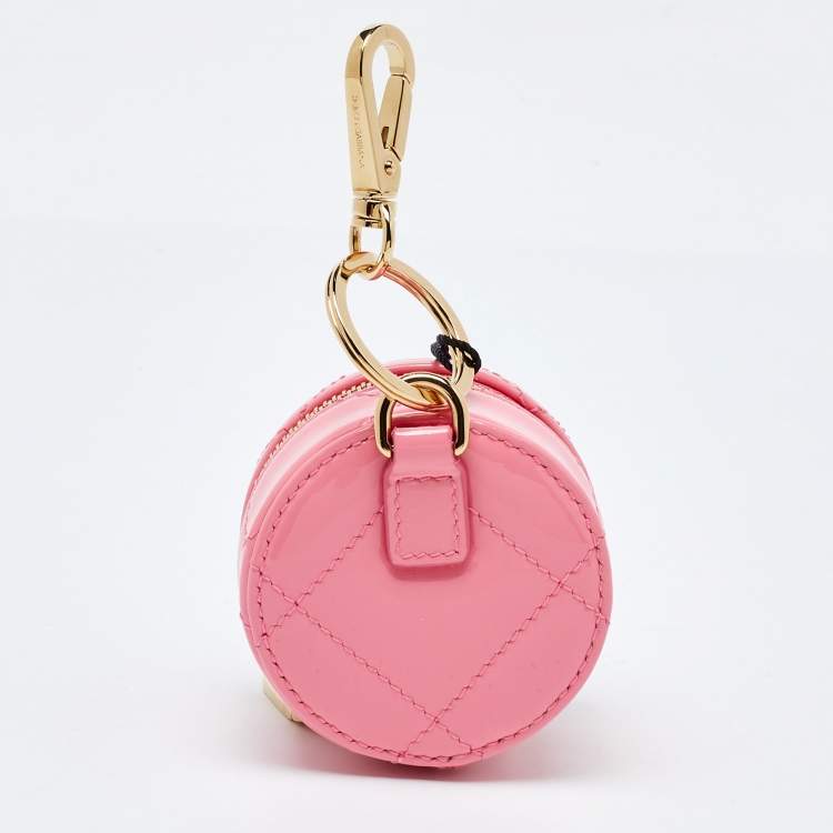 Pre Owned Dolce & Gabbana Pink Patent Leather DG Crystal Embellished Key Chain Purse