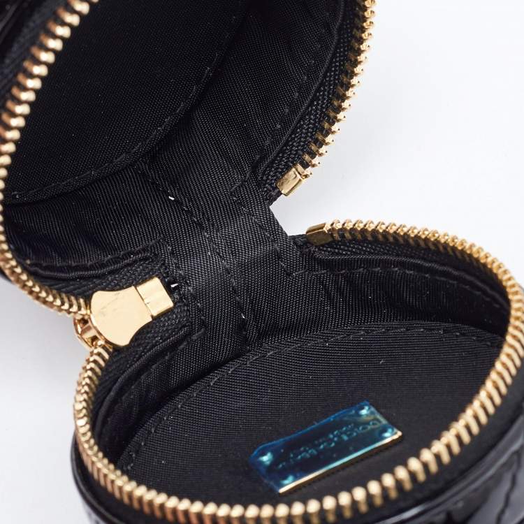 Pre Owned Dolce & Gabbana Black Patent Leather DG Crystal Embellished Key Chain Purse