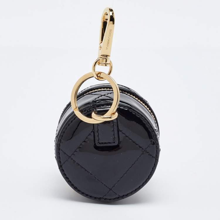Pre Owned Dolce & Gabbana Black Patent Leather DG Crystal Embellished Key Chain Purse