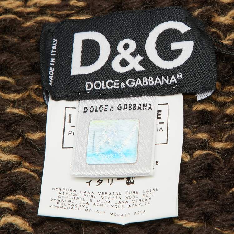 Pre Owned Dolce & Gabbana Brown Crochet Wool Fringed Scarf