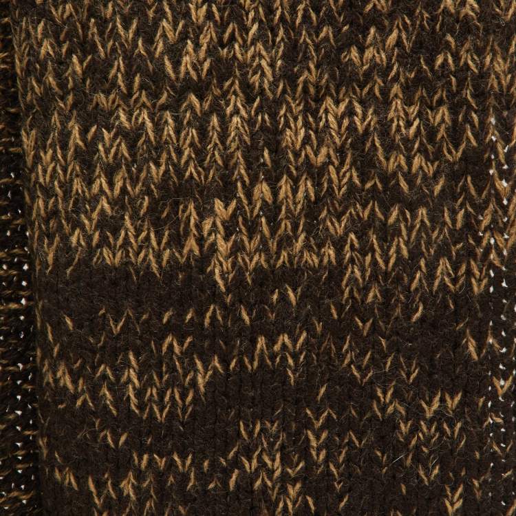 Pre Owned Dolce & Gabbana Brown Crochet Wool Fringed Scarf