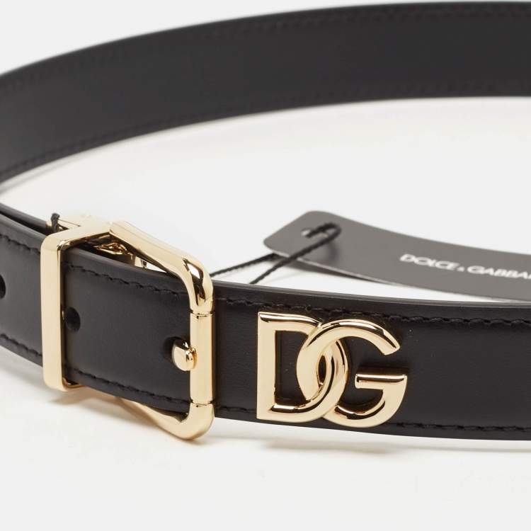Pre Owned Dolce & Gabbana Black Leather Buckle Belt 80 CM
