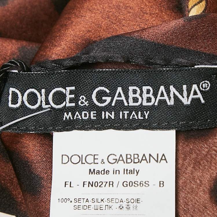 مملوكة مسبقًا Dolce & Gabbana Brown Leopard Print Silk Satin Scarf