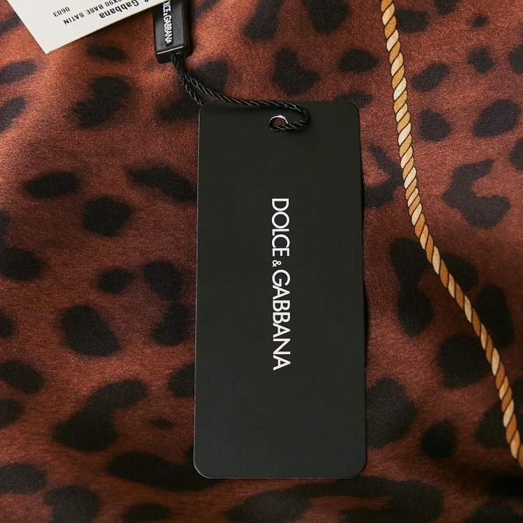 مملوكة مسبقًا Dolce & Gabbana Brown Leopard Print Silk Satin Scarf