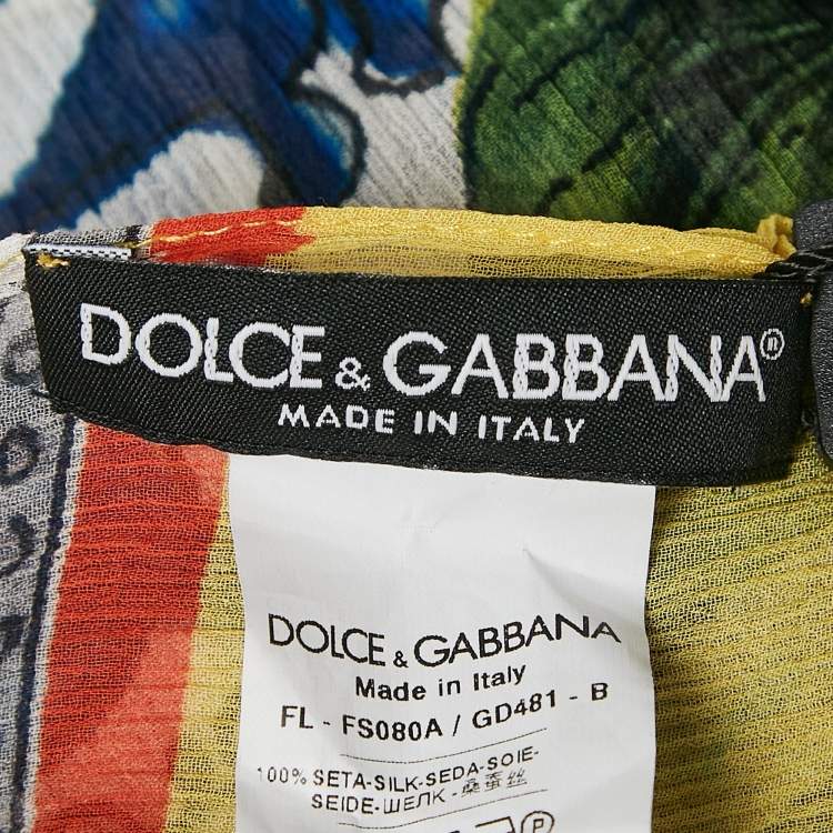 Pre Owned Dolce & Gabbana Yellow/Blue Majolica Print Crinkle Silk Stole