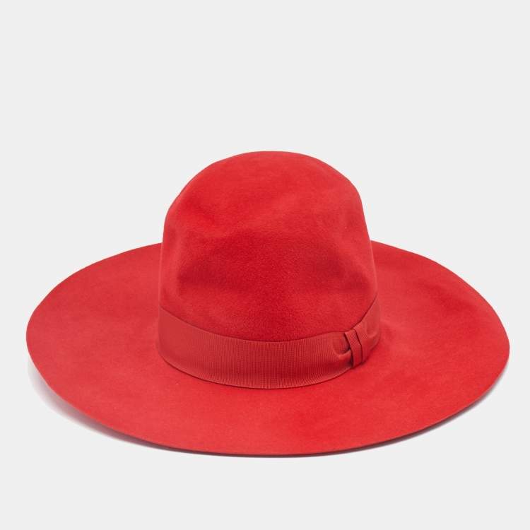 Pre Owned Dolce & Gabbana Red Rabbit Felt Fedora Hat 