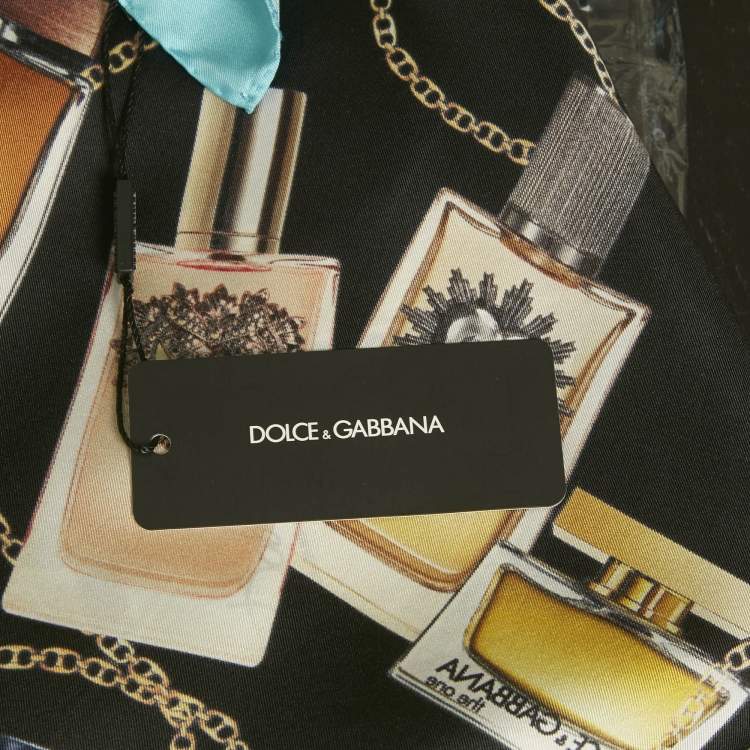 Pre Owned Dolce & Gabbana Blue Perfume Print Silk Square Scarf 