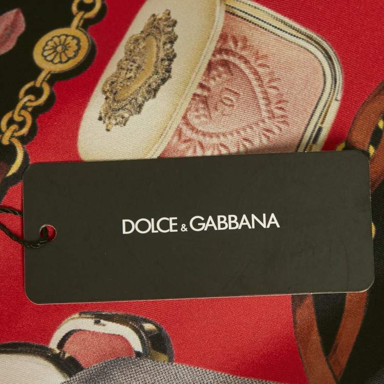 Pre Owned Dolce & Gabbana Red Make-Up Print Silk Scarf 