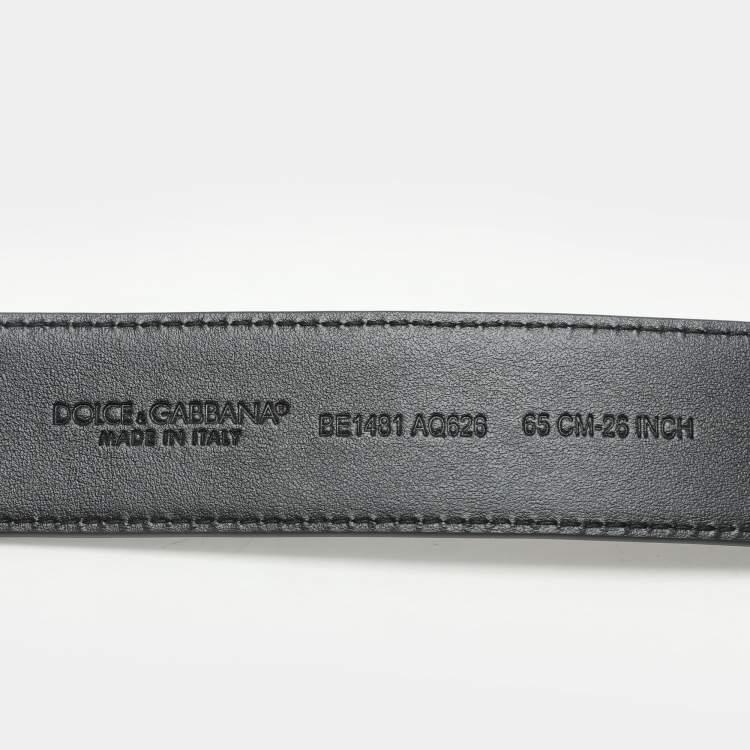 Pre Owned Dolce & Gabbana Black Leather Crystal Embellished Logo Belt 65CM