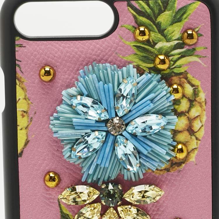 Pre Owned Dolce & Gabbana Multicolor Fruit Print Leather Crystal Embellished iPhone 7 Plus Case