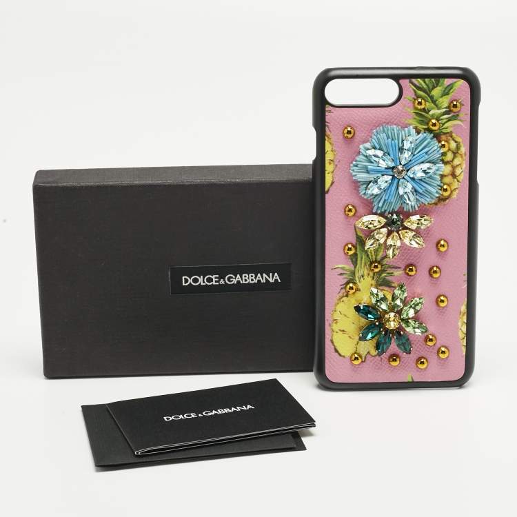 Pre Owned Dolce & Gabbana Multicolor Fruit Print Leather Crystal Embellished iPhone 7 Plus Case