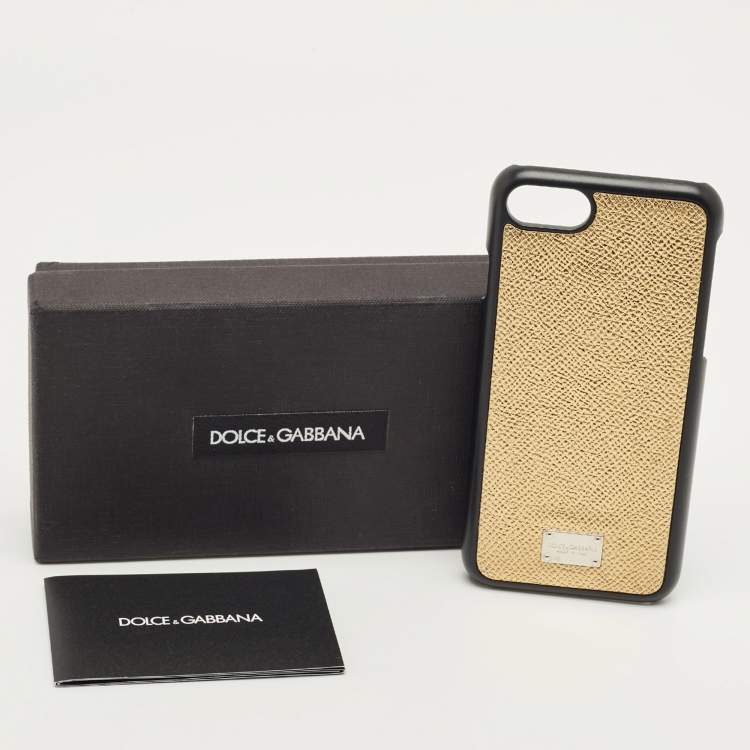 Pre Owned Dolce & Gabbana Gold Leather iPhone 7 Case 
