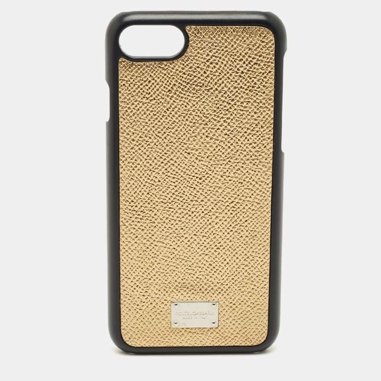 Pre Owned Dolce & Gabbana Gold Leather iPhone 7 Case 
