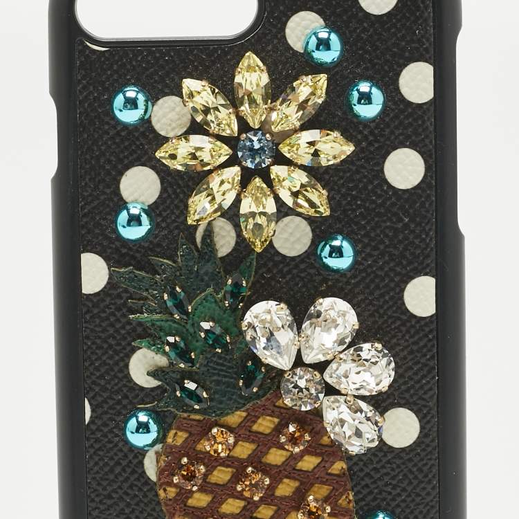 Pre Owned Dolce & Gabbana Multicolor Fruit Print Leather Crystal Embellished iPhone 7 Plus Case