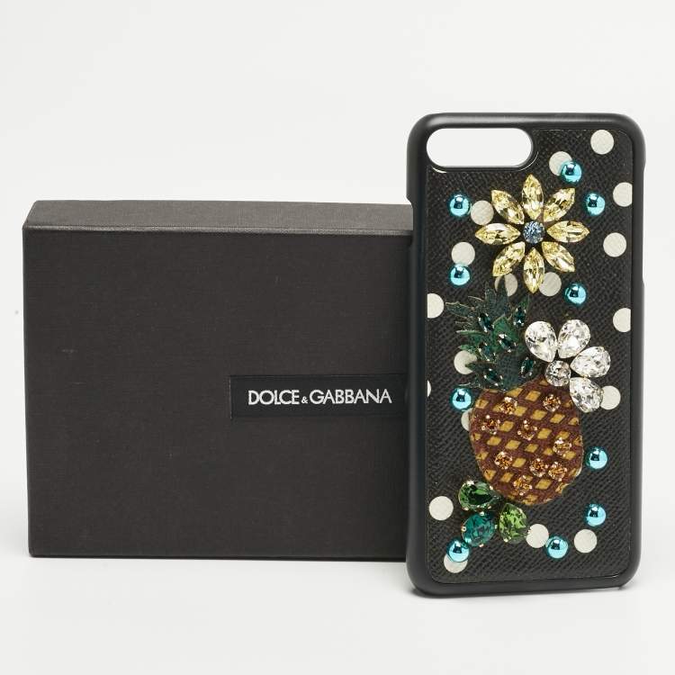 Pre Owned Dolce & Gabbana Multicolor Fruit Print Leather Crystal Embellished iPhone 7 Plus Case