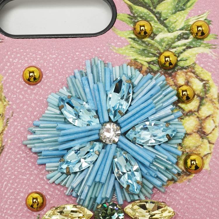 Pre Owned Dolce & Gabbana Multicolor Fruit Print Leather Crystal Embellished iPhone 7 Plus Case