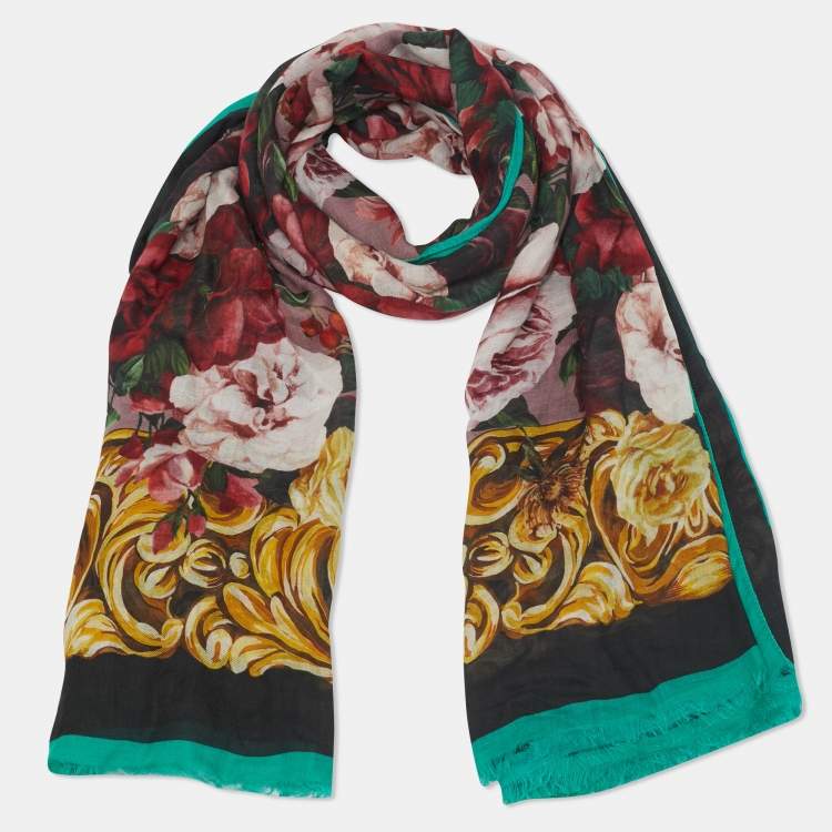 Pre Owned Dolce & Gabbana Multicolor Floral Printed Modal & Cashmere Scarf